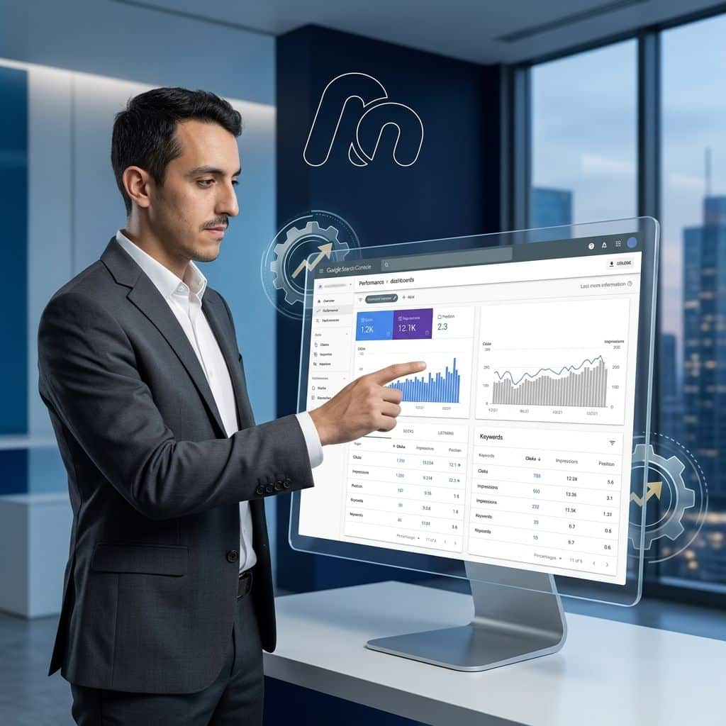 מנהל תוכן בודק נתונים ב-Google Search Console לצורך קבלת החלטות אופטימיזציה